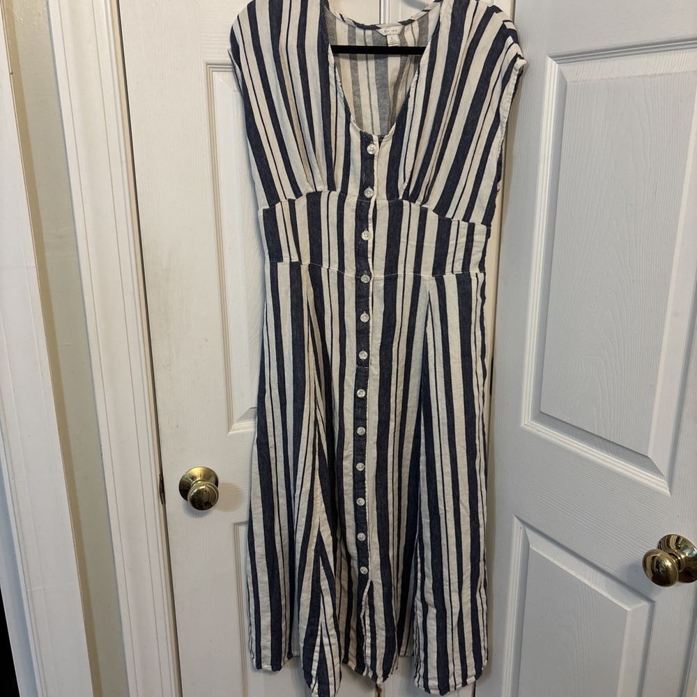 Est 1946 Cato Blue White Stripe Button Front Maxi Dress L Beachy Coastal Summer